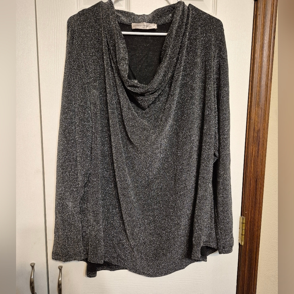 Elegant Black And Silver Glitter Drape Neck Sweater - Picture 2 of 2